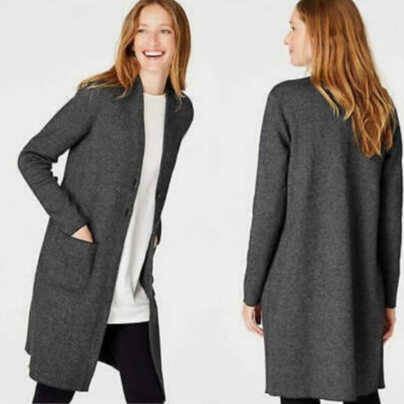 J. Jill Long‎ Textured Tweed Topper Cardigan Gray Cotton Blend Sz MP - Picture 1 of 11